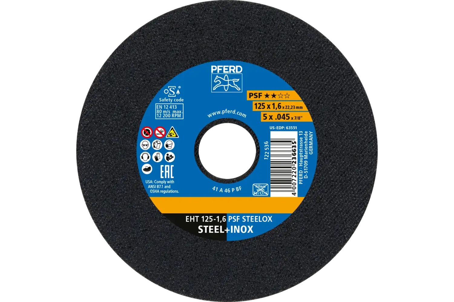 Picture of Pferd Cut-Off Wheel Eht 5"X 1/16"X 7/8" Flat Universal Line Psf Steel For Steel (10)